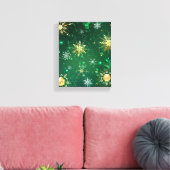 Xmas Golden Snowflakes op groene achtergrond Canvas Afdruk (Insitu (Woonkamer))