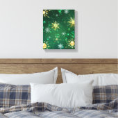 Xmas Golden Snowflakes op groene achtergrond Canvas Afdruk (Insitu (Slaapkamer))