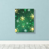 Xmas Golden Snowflakes op groene achtergrond Canvas Afdruk (Insitu (Houten vloer))
