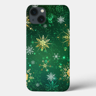 Xmas Golden Snowflakes op groene achtergrond Case-Mate iPhone Case
