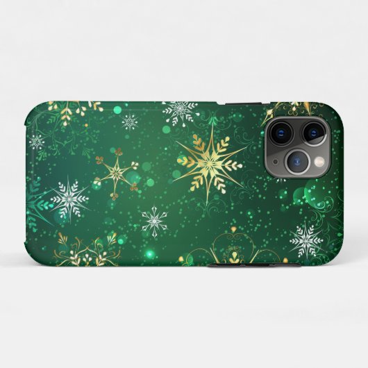 Xmas Golden Snowflakes op groene achtergrond Case-Mate iPhone Case (Achterkant (horizontaal))