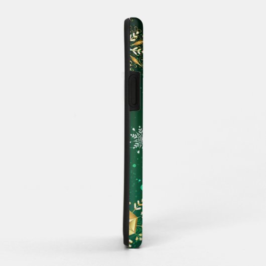 Xmas Golden Snowflakes op groene achtergrond Case-Mate iPhone Case (Achterkant/rechts)
