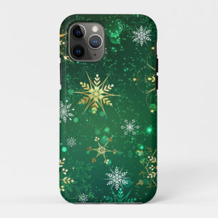 Xmas Golden Snowflakes op groene achtergrond Case-Mate iPhone Case