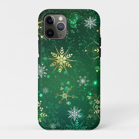 Xmas Golden Snowflakes op groene achtergrond Case-Mate iPhone Case (Achterkant)