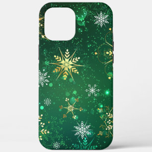 Xmas Golden Snowflakes op groene achtergrond Case-Mate iPhone Case