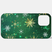 Xmas Golden Snowflakes op groene achtergrond Case-Mate iPhone Case (Achterkant (horizontaal))