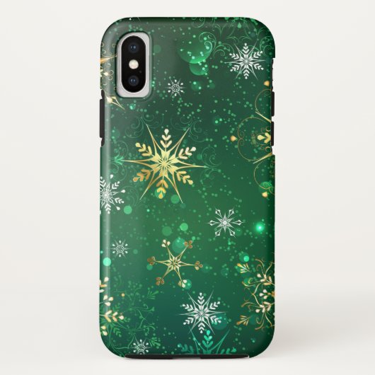 Xmas Golden Snowflakes op groene achtergrond Case-Mate iPhone Case (Achterkant)