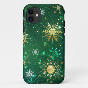 Xmas Golden Snowflakes op groene achtergrond Case-Mate iPhone Case