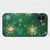 Xmas Golden Snowflakes op groene achtergrond Case-Mate iPhone Case (Achterkant (horizontaal))