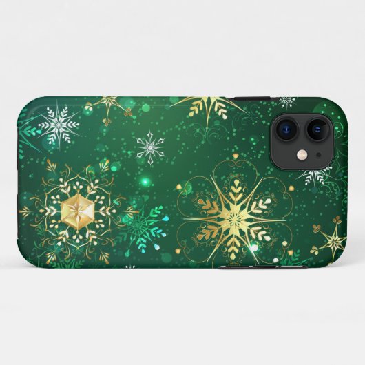 Xmas Golden Snowflakes op groene achtergrond Case-Mate iPhone Case (Achterkant (horizontaal))