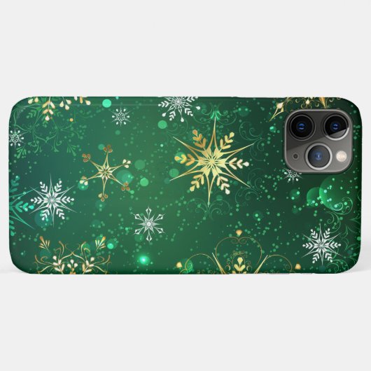 Xmas Golden Snowflakes op groene achtergrond Case-Mate iPhone Case (Achterkant (horizontaal))