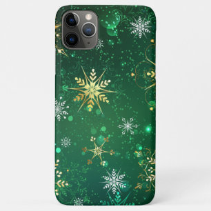 Xmas Golden Snowflakes op groene achtergrond Case-Mate iPhone Case