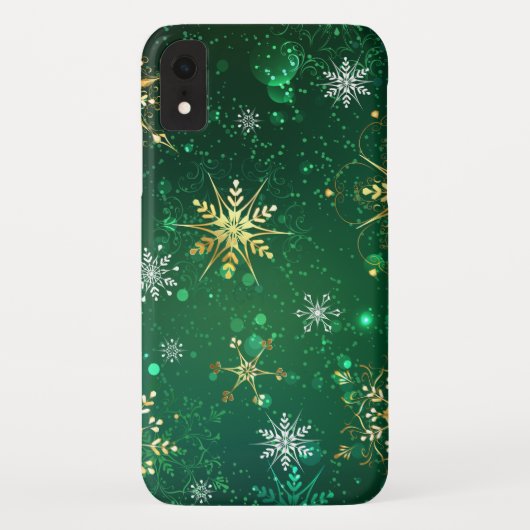 Xmas Golden Snowflakes op groene achtergrond Case-Mate iPhone Case (Achterkant)