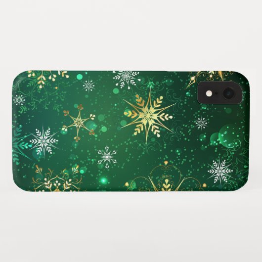 Xmas Golden Snowflakes op groene achtergrond Case-Mate iPhone Case (Achterkant (horizontaal))