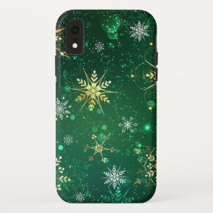 Xmas Golden Snowflakes op groene achtergrond Case-Mate iPhone Case