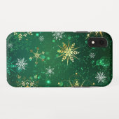 Xmas Golden Snowflakes op groene achtergrond Case-Mate iPhone Case (Achterkant (horizontaal))