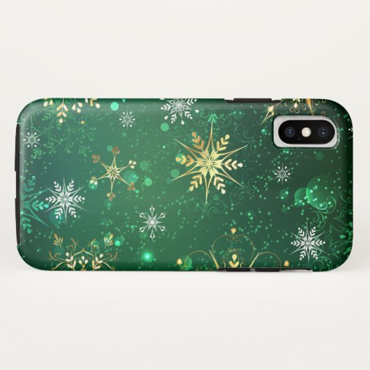 Xmas Golden Snowflakes op groene achtergrond Case-Mate iPhone Case (Achterkant (horizontaal))