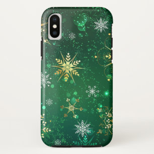 Xmas Golden Snowflakes op groene achtergrond Case-Mate iPhone Case