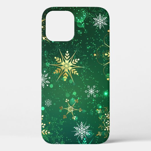 Xmas Golden Snowflakes op groene achtergrond Case-Mate iPhone Case (Achterkant)
