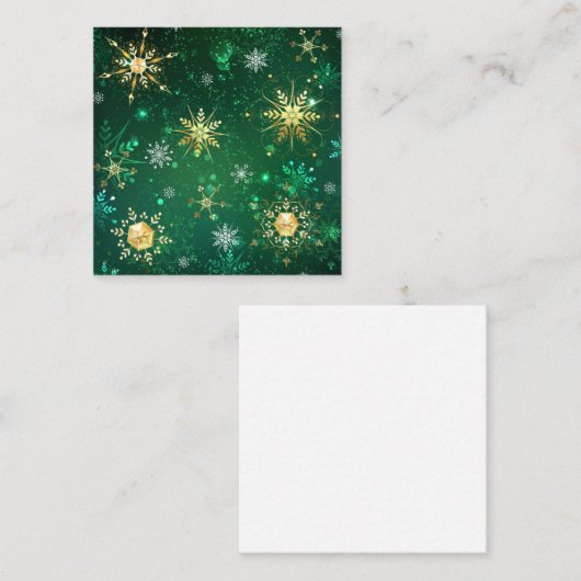 Xmas Golden Snowflakes op groene achtergrond Contactkaartje (Voorkant / Achterkant)