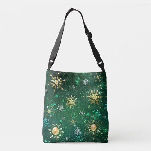 Xmas Golden Snowflakes op groene achtergrond Crossbody Tas (Achterkant)