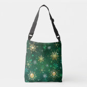 Xmas Golden Snowflakes op groene achtergrond Crossbody Tas (Voorkant)