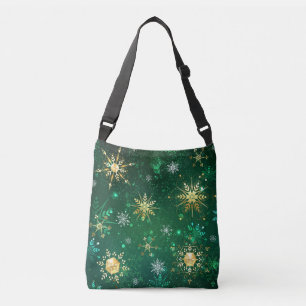 Xmas Golden Snowflakes op groene achtergrond Crossbody Tas