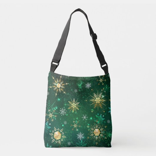 Xmas Golden Snowflakes op groene achtergrond Crossbody Tas (Voorkant)
