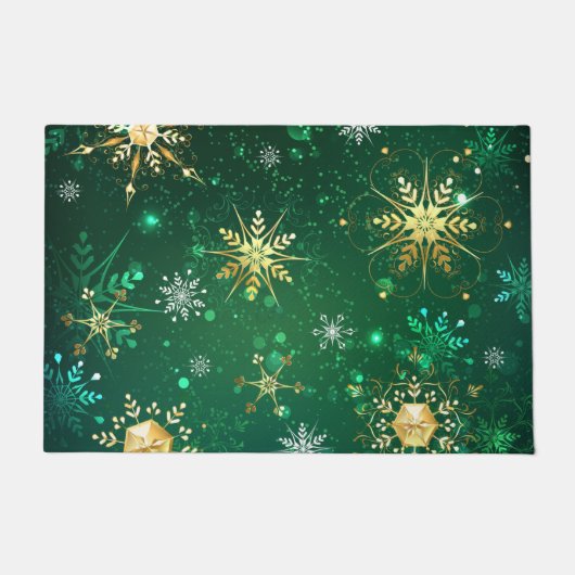 Xmas Golden Snowflakes op groene achtergrond Deurmat (Voorkant)