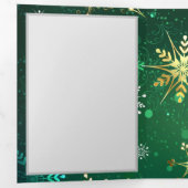Xmas Golden Snowflakes op groene achtergrond Drieluik Aankondiging (Binnenzijde eerst)