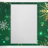 Xmas Golden Snowflakes op groene achtergrond Drieluik Aankondiging (Binnenkant midden)