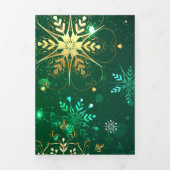Xmas Golden Snowflakes op groene achtergrond Drieluik Kaart (Cover)