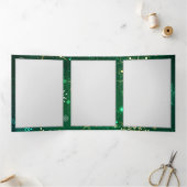 Xmas Golden Snowflakes op groene achtergrond Drieluik Kaart (Binnen)