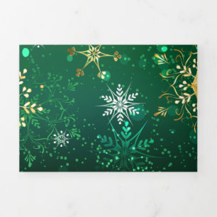 Xmas Golden Snowflakes op groene achtergrond Drieluik Wenskaart