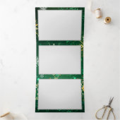 Xmas Golden Snowflakes op groene achtergrond Drieluik Wenskaart (Binnen)