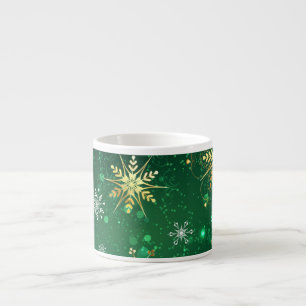 Xmas Golden Snowflakes op groene achtergrond Espresso Kop
