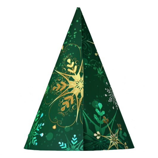 Xmas Golden Snowflakes op groene achtergrond Feesthoedjes (Achterkant)
