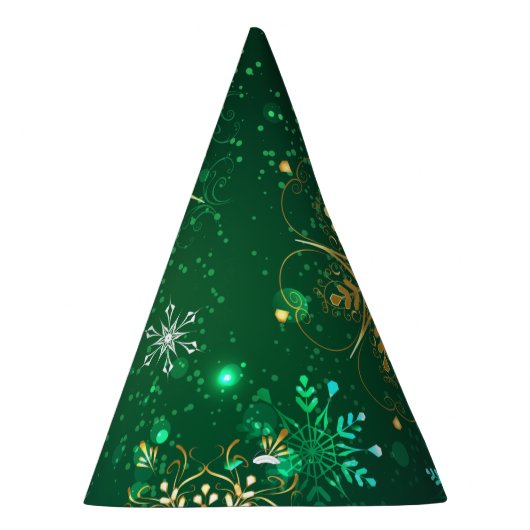 Xmas Golden Snowflakes op groene achtergrond Feesthoedjes (Rechts)