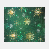 Xmas Golden Snowflakes op groene achtergrond Fleece Deken (Voorkant (Horizontaal))