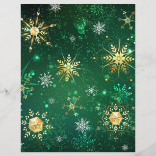 Xmas Golden Snowflakes op groene achtergrond Flyer