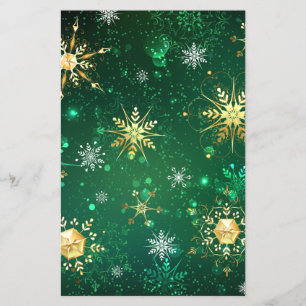 Xmas Golden Snowflakes op groene achtergrond Flyer