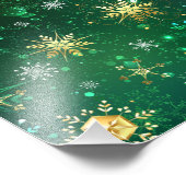 Xmas Golden Snowflakes op groene achtergrond Foto Afdruk (Hoek)