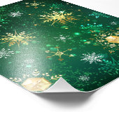 Xmas Golden Snowflakes op groene achtergrond Foto Afdruk (Hoek)