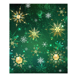 Xmas Golden Snowflakes op groene achtergrond Foto Afdruk