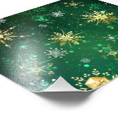 Xmas Golden Snowflakes op groene achtergrond Foto Afdruk (Hoek)