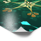 Xmas Golden Snowflakes op groene achtergrond Foto Afdruk (Hoek)
