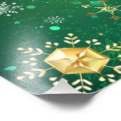 Xmas Golden Snowflakes op groene achtergrond Foto Afdruk (Hoek)
