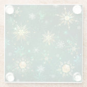Xmas Golden Snowflakes op groene achtergrond Glazen Onderzetter (Achterkant)