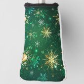 Xmas Golden Snowflakes op groene achtergrond Golfheadcover (Draai 90)