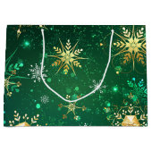 Xmas Golden Snowflakes op groene achtergrond Groot Cadeauzakje (Voorkant)